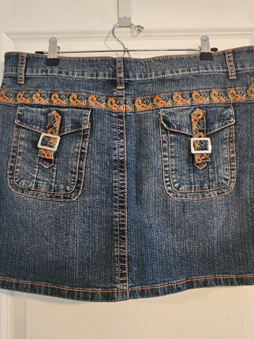 Apollo Jeans Denim Mini Skirt Embroidered Boho Y2K Size M Approx